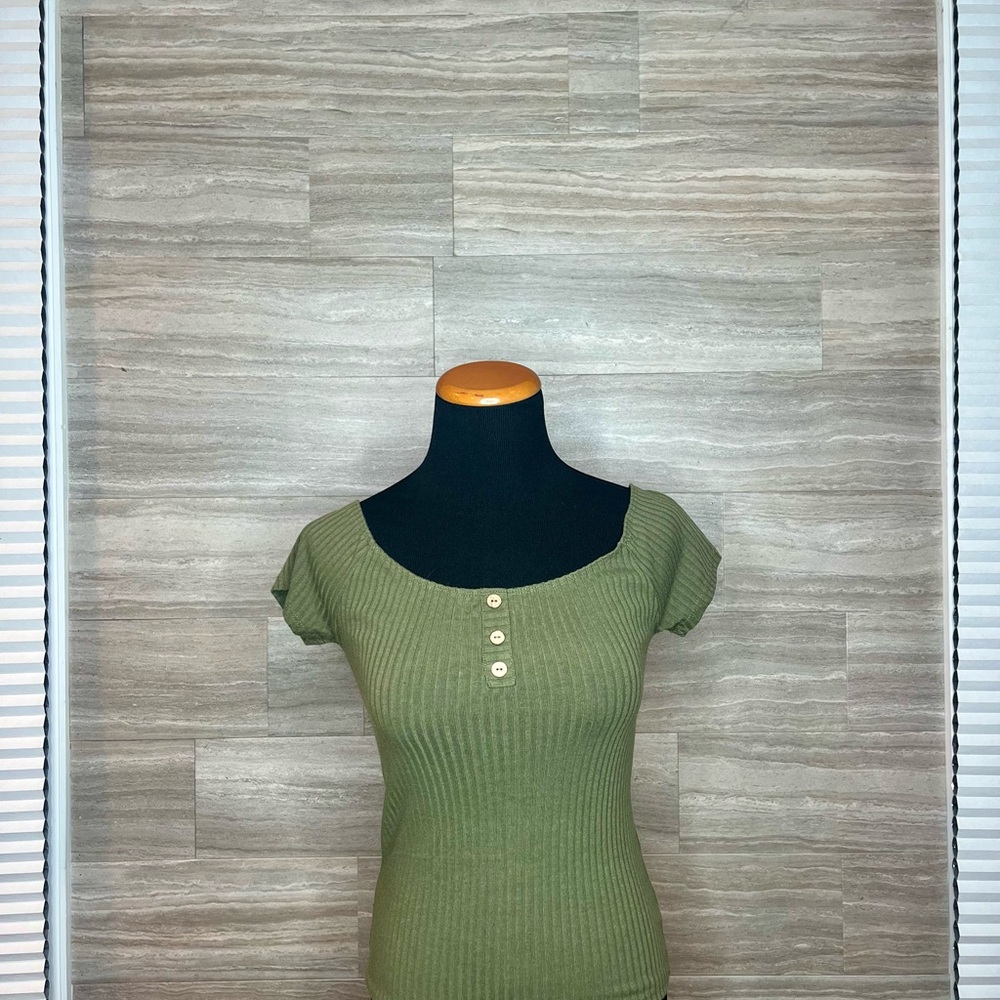 Olive Green Ribbed Off-the-shoulder Women's Top